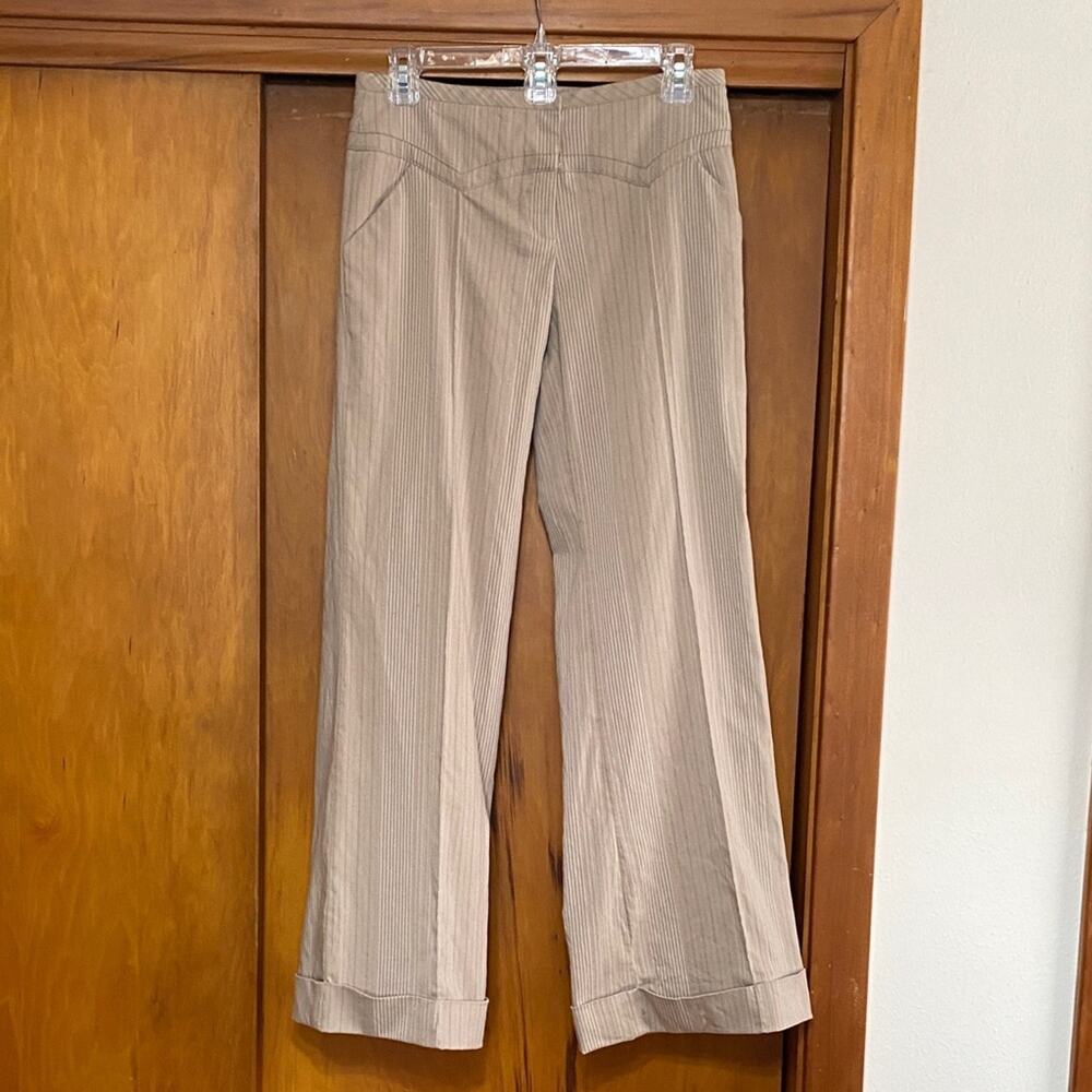 XOXO Tan Pinstripe Wide Leg Trousers Pockets Inseam 31” Rise 8.5” Low Waist